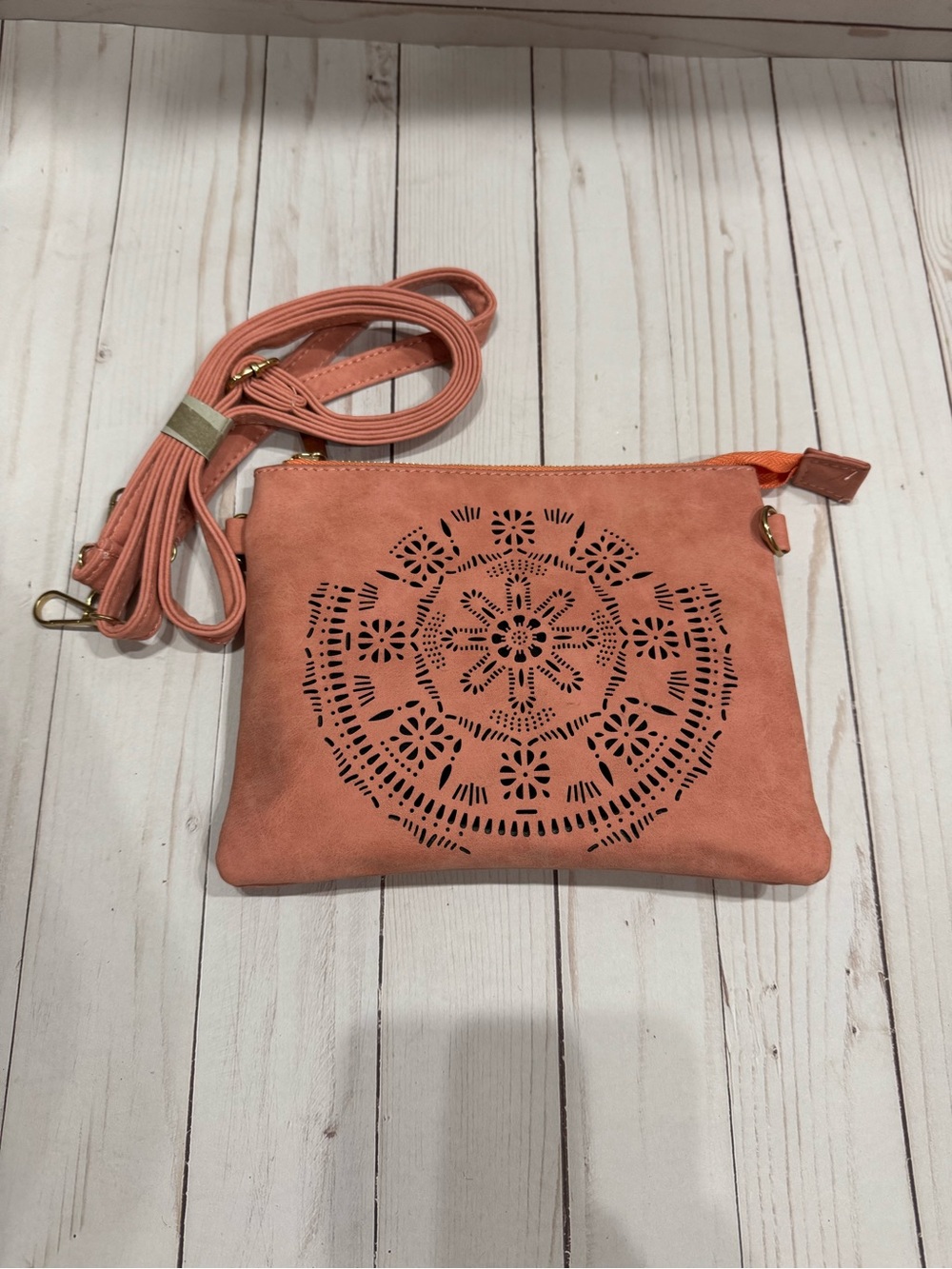 Coral Cutout Mandala Crossbody Bag
